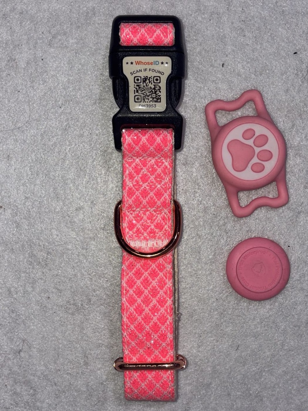 Pink Patterned Dog Collar with Matching Accessory Mounts